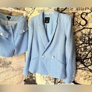 SET River Island jacket suit powder blue blazer boucle tweed coat formal chanel